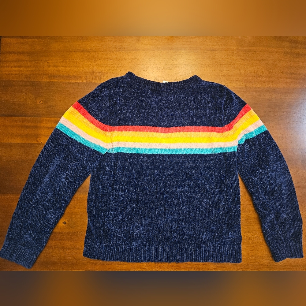Arizona Jean Co. Navy sweater with rainbow stripes size XL 16 - Picture 2 of 3